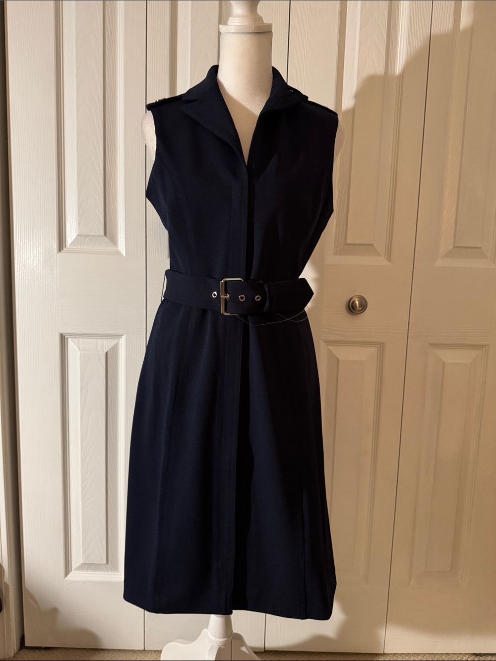 Tommy Hilfiger Navy Sleeveless Belted Midi Dress